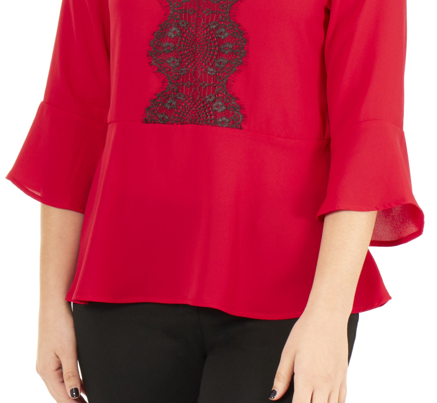 Blusa peplum feminina NY Collection com manga sino 3/4, vermelha, tamanho pequeno grande