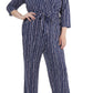 Macacão feminino NY Collection com manga 3/4 e cinto, azul, tamanho 3X