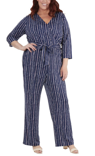 Macacão feminino NY Collection com manga 3/4 e cinto, azul, tamanho 3X