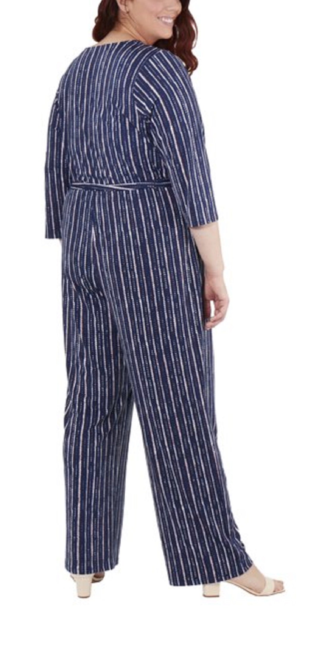 Macacão feminino NY Collection com manga 3/4 e cinto, azul, tamanho 3X