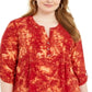 Blusa plissada estampada feminina NY Collection, vermelha, tamanho 3X