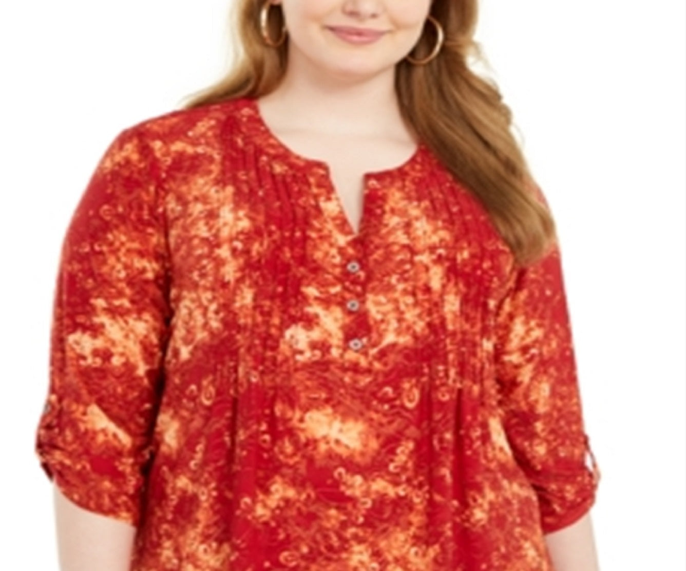 Blusa plissada estampada feminina NY Collection, vermelha, tamanho 3X