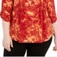 Blusa plissada estampada feminina NY Collection, vermelha, tamanho 3X