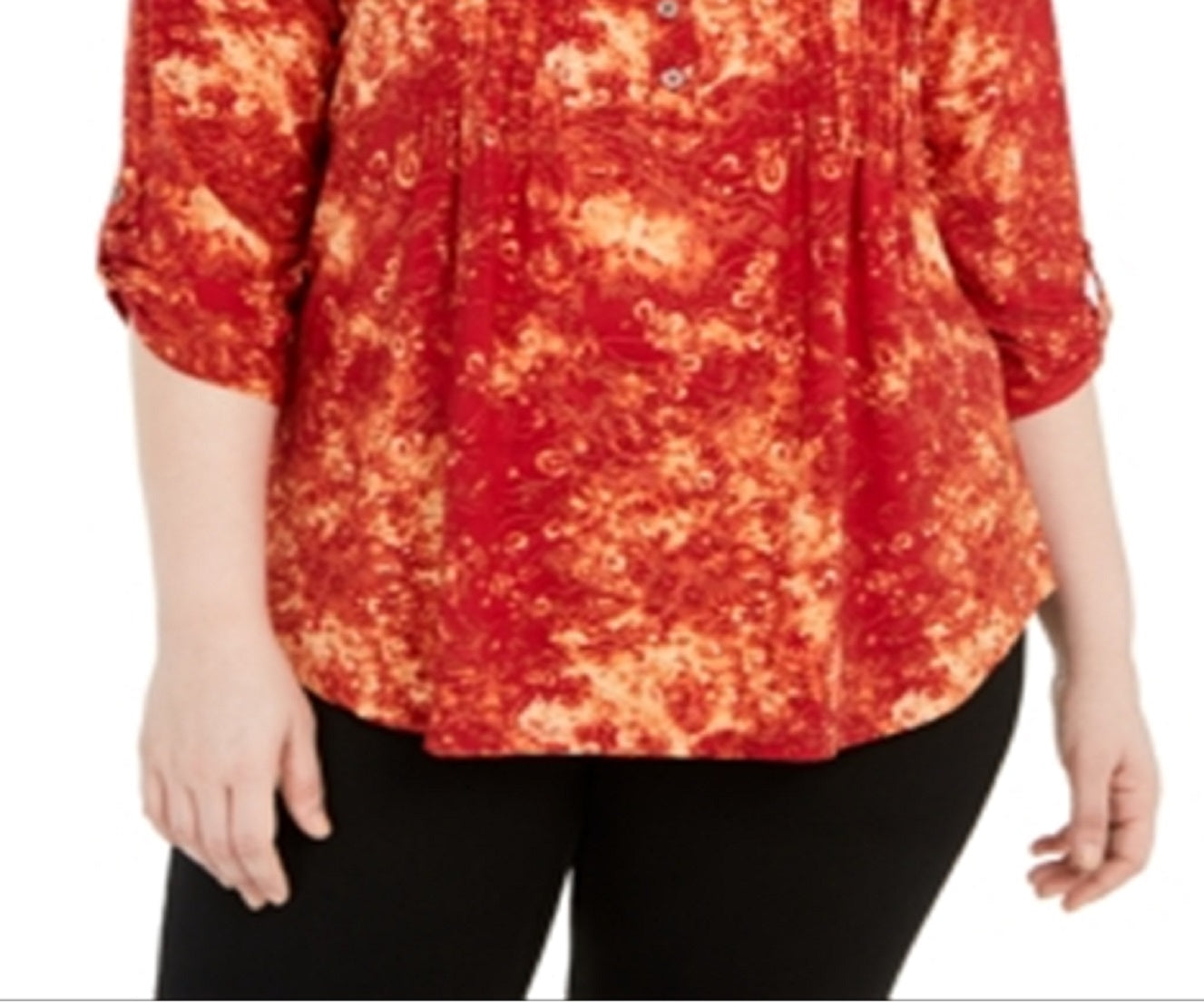 Blusa plissada estampada feminina NY Collection, vermelha, tamanho 3X