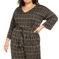 Macacão feminino plus size NY Collection com amarração frontal e decote em V, preto, tamanho 1X
