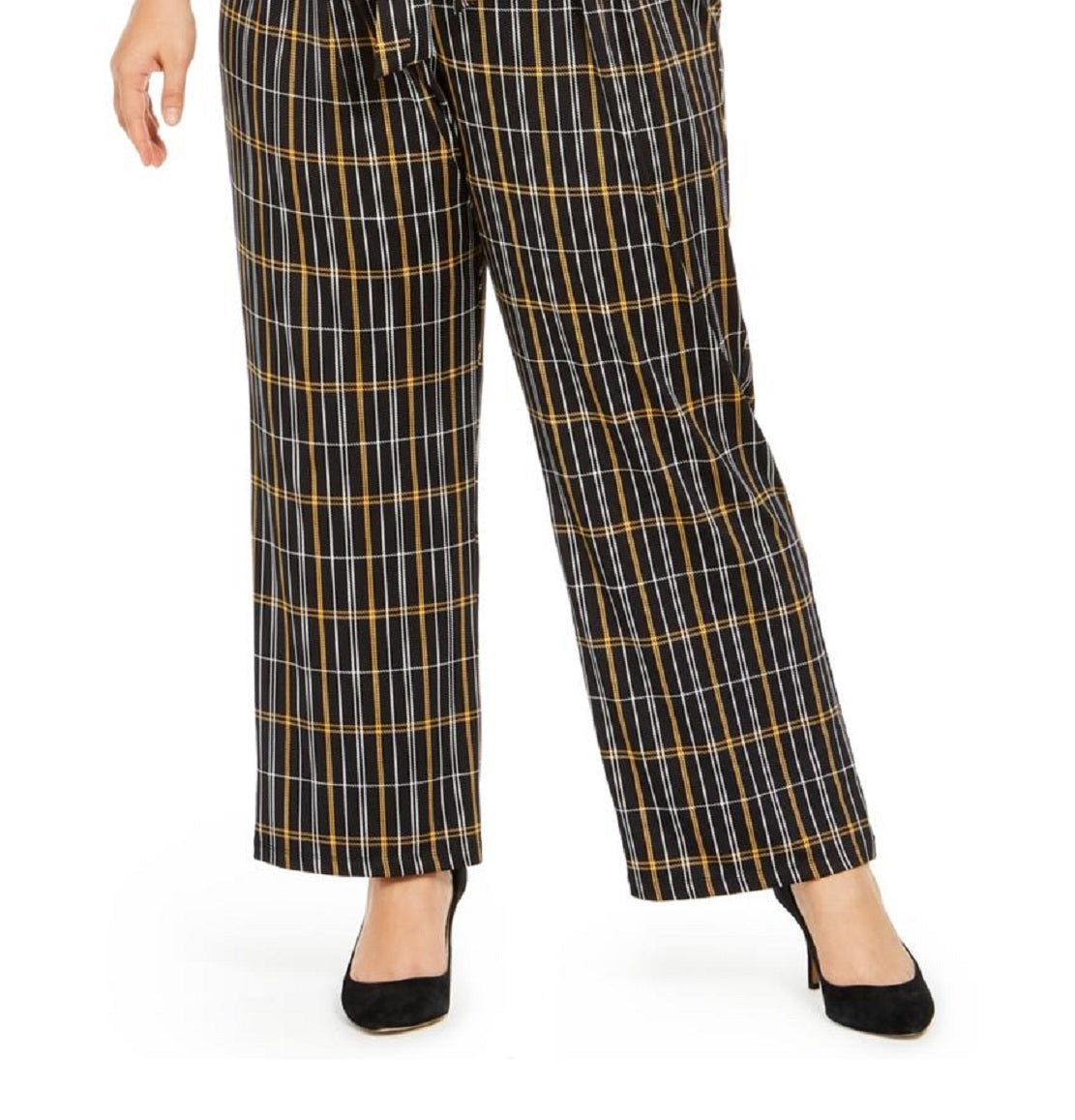 Macacão feminino plus size NY Collection com amarração frontal e decote em V, preto, tamanho 1X