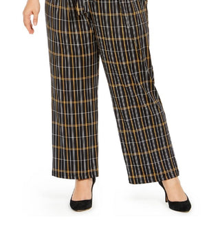 Macacão feminino plus size NY Collection com amarração frontal e decote em V, preto, tamanho 1X