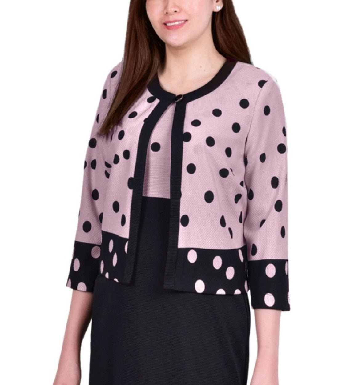 Conjunto de vestido feminino de duas peças com manga 3/4 da NY Collection, preto, tamanho 10
