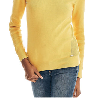Suéter feminino Nautica de malha canelada sustentável, amarelo, tamanho pequeno
