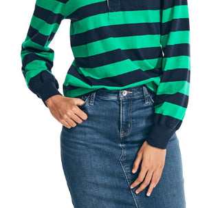 Camiseta de rugby feminina Nautica com manga bufante, verde, tamanho grande