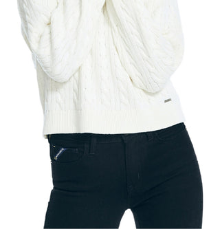 Suéter feminino Nautica de tricô curto, branco, tamanho pequeno
