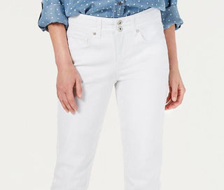 Calça jeans capri feminina estilo &amp; co com punho alto, branca, tamanho 6