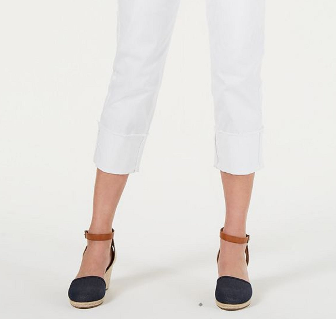 Calça jeans capri feminina estilo &amp; co com punho alto, branca, tamanho 6