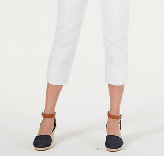 Calça jeans capri feminina estilo &amp; co com punho alto, branca, tamanho 6