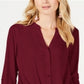 Blusa feminina INC International Concepts com decote aberto e botões, tamanho pequeno, vermelha