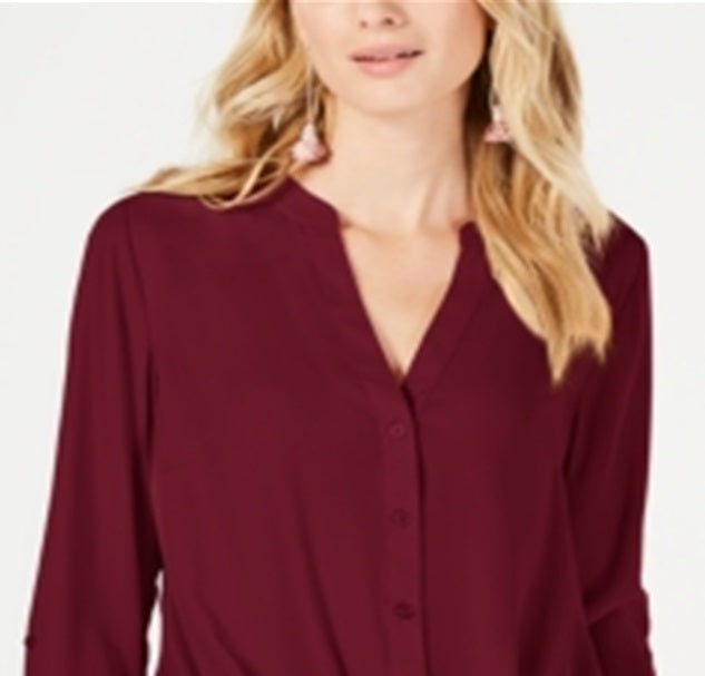 Blusa feminina INC International Concepts com decote aberto e botões, tamanho pequeno, vermelha
