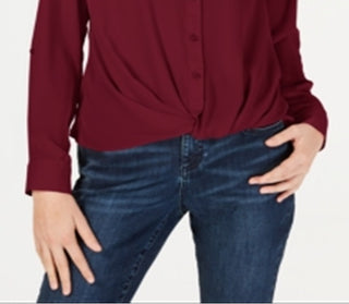 Blusa feminina INC International Concepts com decote aberto e botões, tamanho pequeno, vermelha