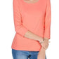 Karen Scott Blusa feminina com decote redondo e mangas três quartos, laranja, tamanho XX-G