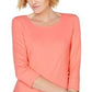 Karen Scott Blusa feminina com decote redondo e mangas três quartos, laranja, tamanho XX-G