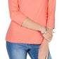 Karen Scott Blusa feminina com decote redondo e mangas três quartos, laranja, tamanho XX-G