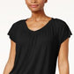 JM Collection Top Feminino Manga Curta Gola V Preto Tamanho P