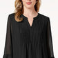 Charter Club Blusa Feminina com Babados Duplos e Estampa Pintuck, Preta, Tamanho Pequeno