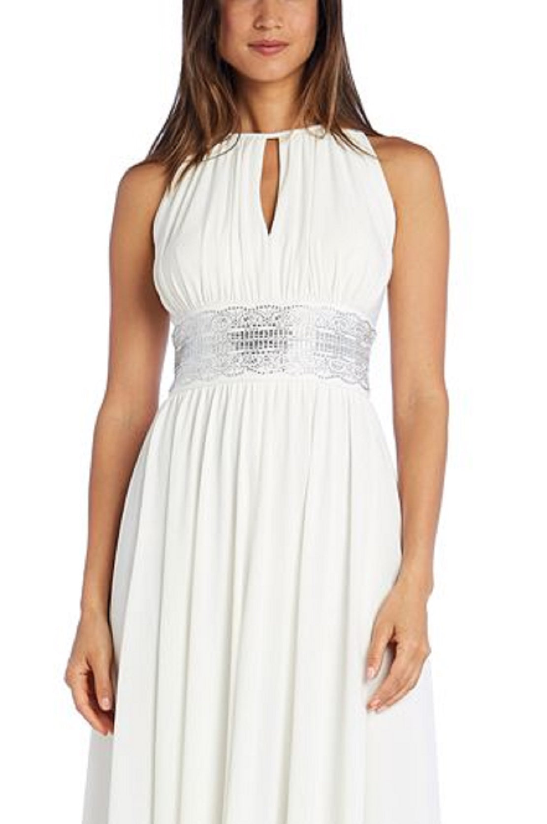 Vestido feminino R &amp; M Richards com decote em forma de fechadura e detalhes em branco, tamanho 6