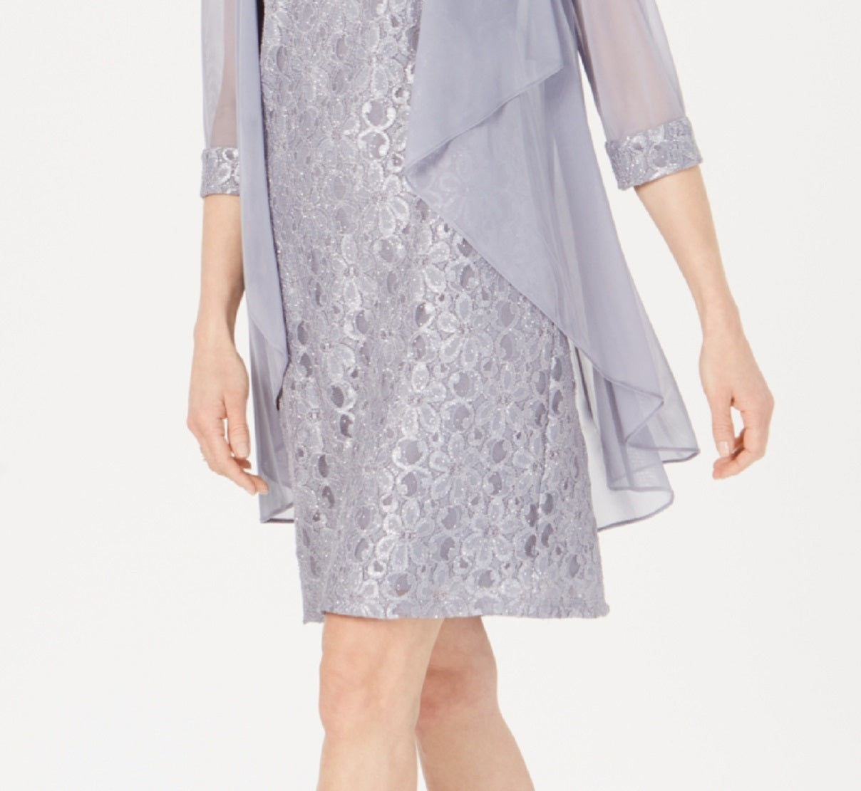 Vestido e jaqueta R &amp; M Richards feminino com bainha de renda, cinza, tamanho 12