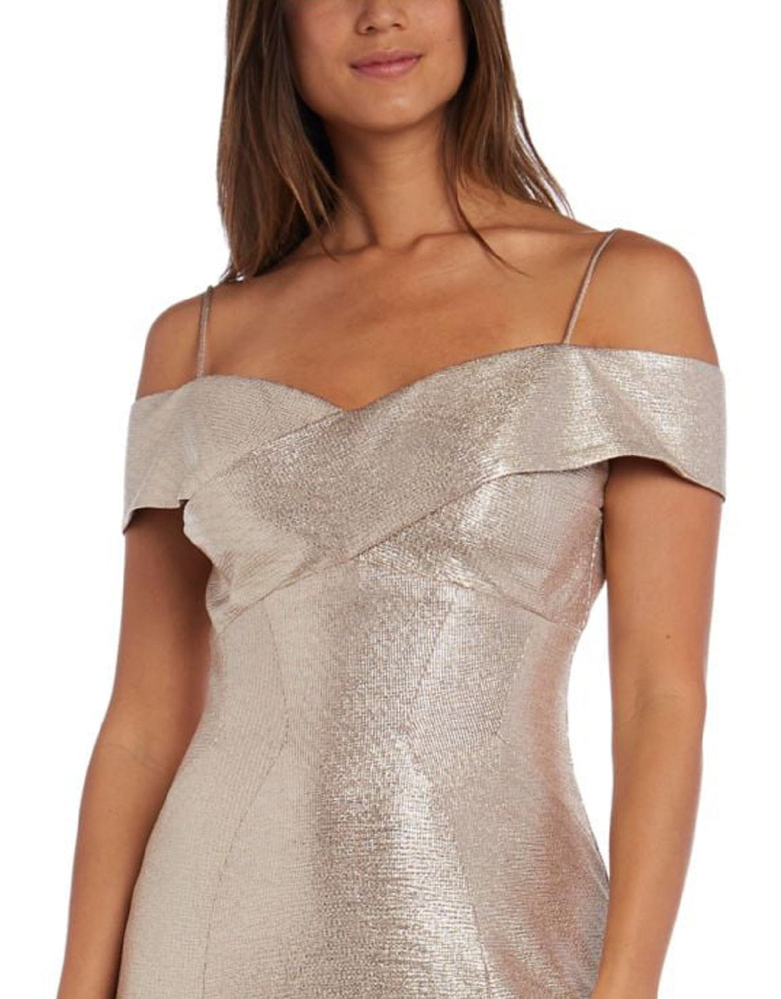 Vestido feminino Nightway metálico ombro a ombro marrom tamanho 4 pequeno