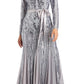 Vestido Godet Embelezado Feminino R &amp; M Richards Prata Tamanho 12