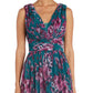 Vestido plissado com estampa floral feminino Nightway, azul, tamanho 8