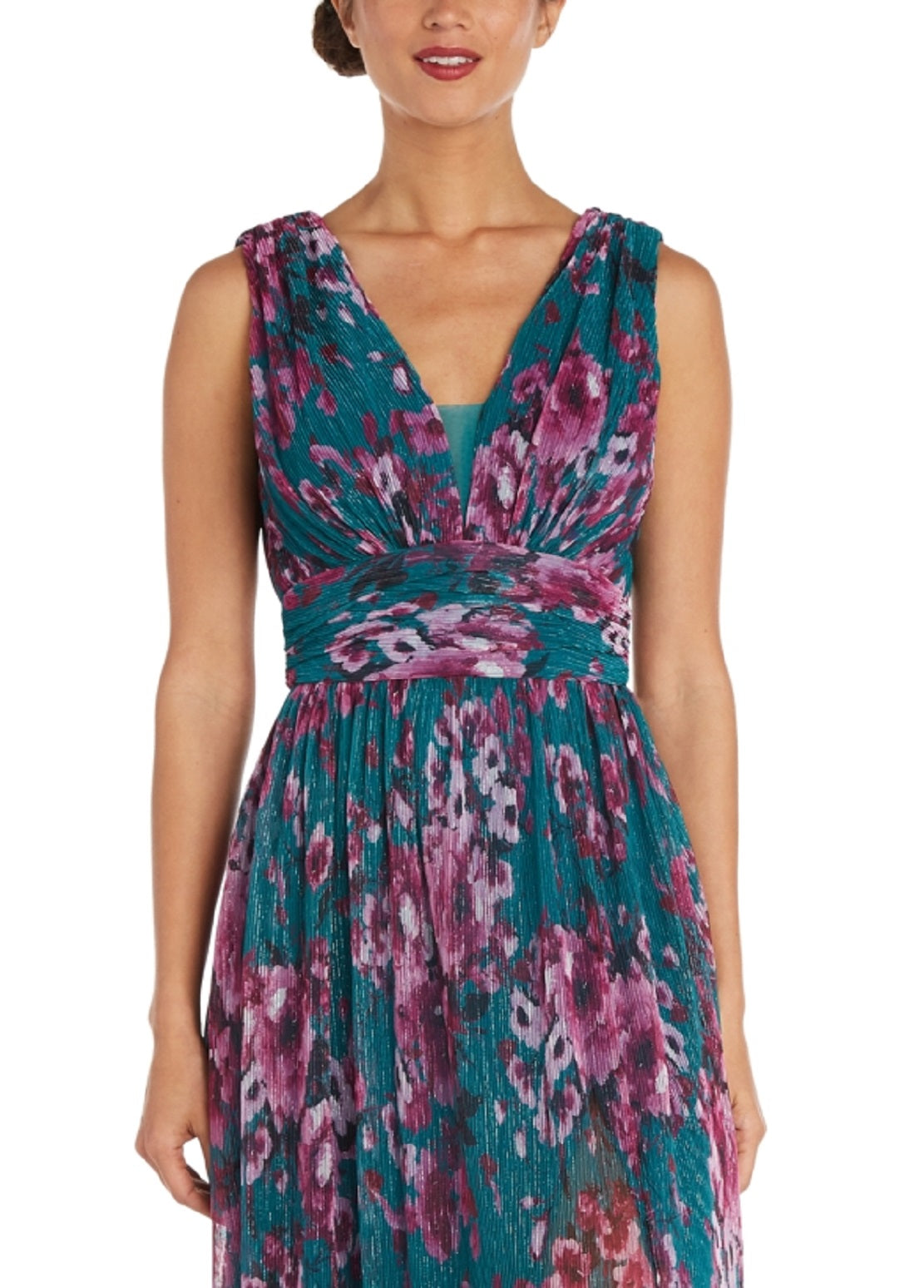Vestido plissado com estampa floral feminino Nightway, azul, tamanho 8