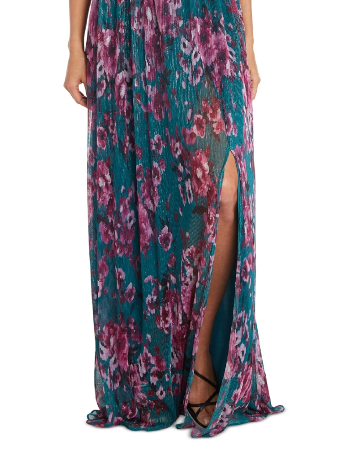 Vestido plissado com estampa floral feminino Nightway, azul, tamanho 8