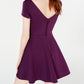 Vestido feminino City Studios com manga curta, decote em V e acima do joelho, estilo flare, roxo, tamanho 7