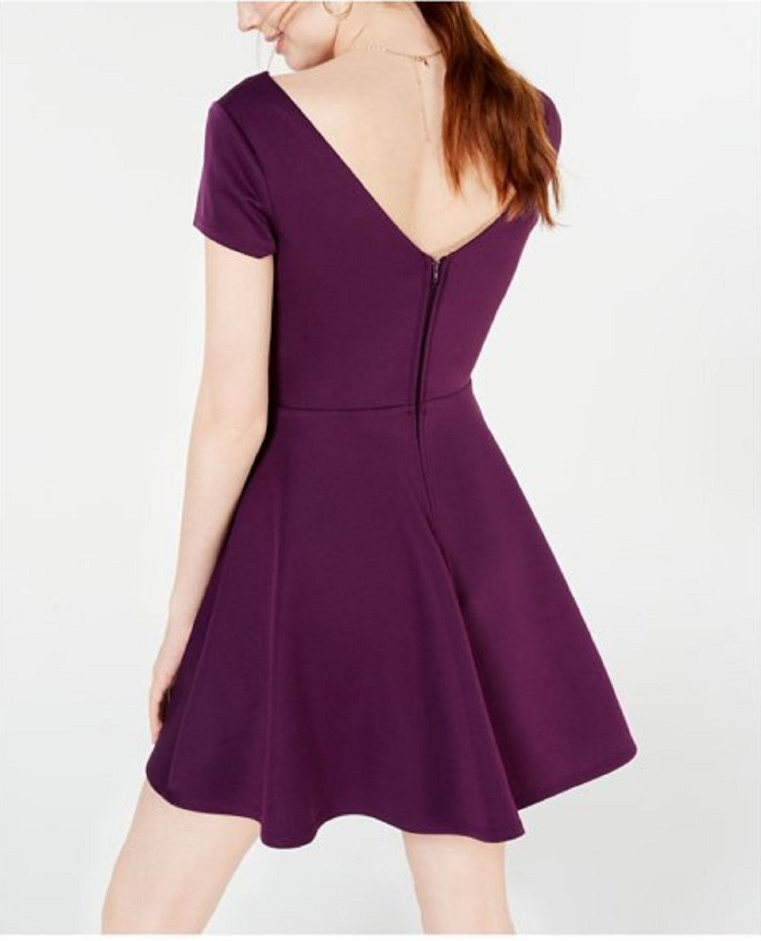 Vestido feminino City Studios com manga curta, decote em V e acima do joelho, estilo flare, roxo, tamanho 7