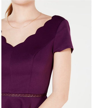 City Studios Women's Short Sleeve V Neck Above The Knee Fit Flare Dress Purple Size 7