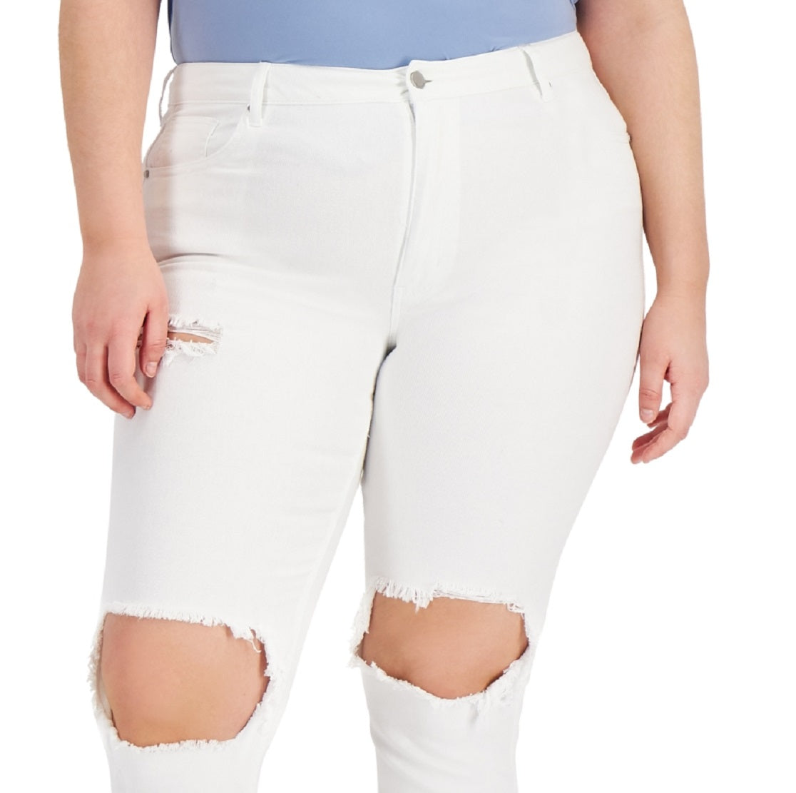 Calça jeans feminina destruída da Tinseltown Trendy, branca, tamanho pequeno