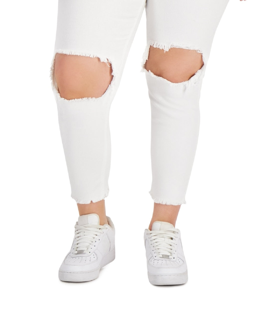 Calça jeans feminina destruída da Tinseltown Trendy, branca, tamanho pequeno