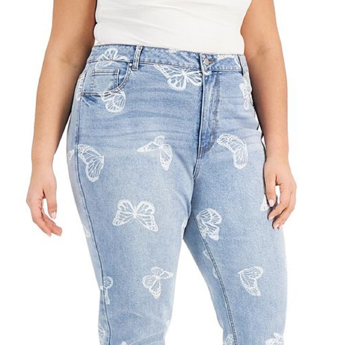 Calça jeans feminina com estampa de borboleta da Tinseltown Trendy, azul, tamanho 18W