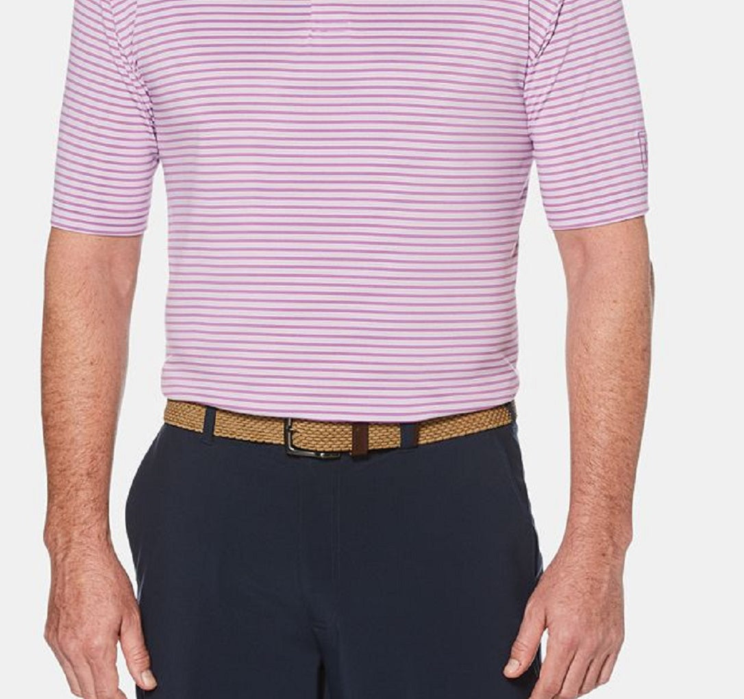 Camisa polo masculina listrada de manga curta PGA Tour, roxa, tamanho XX-G