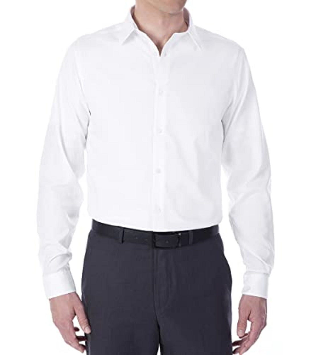 Camisa social Calvin Klein masculina extra slim fit, sem passar roupa, com padrão espinha de peixe, tamanho branco, 13,5 x 32 x 33