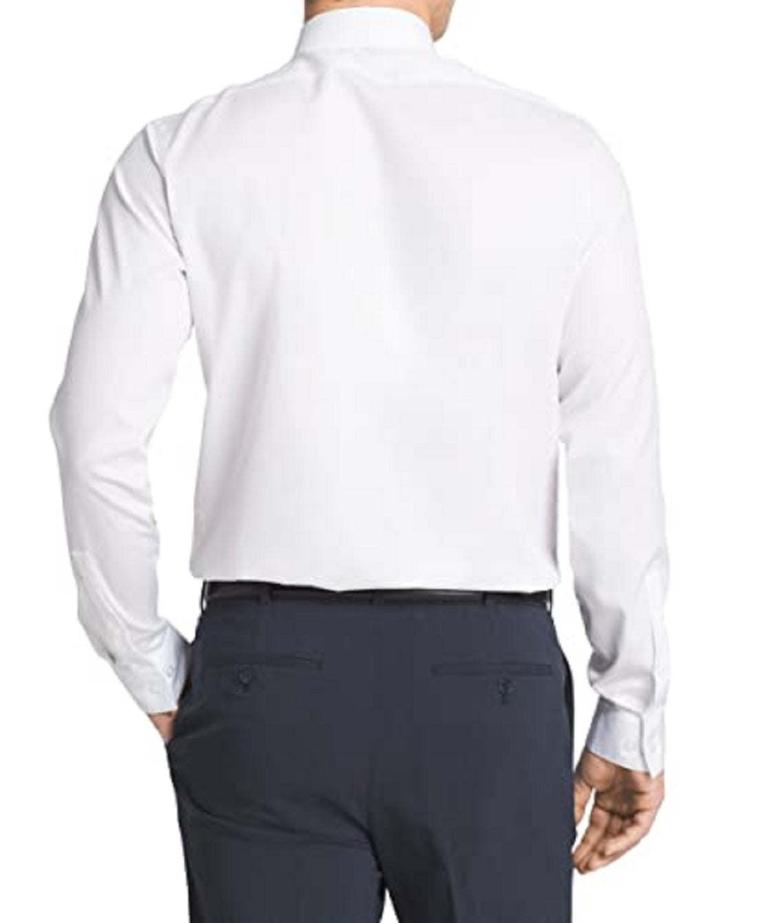 Camisa social Calvin Klein masculina extra slim fit, sem passar roupa, com padrão espinha de peixe, tamanho branco, 13,5 x 32 x 33
