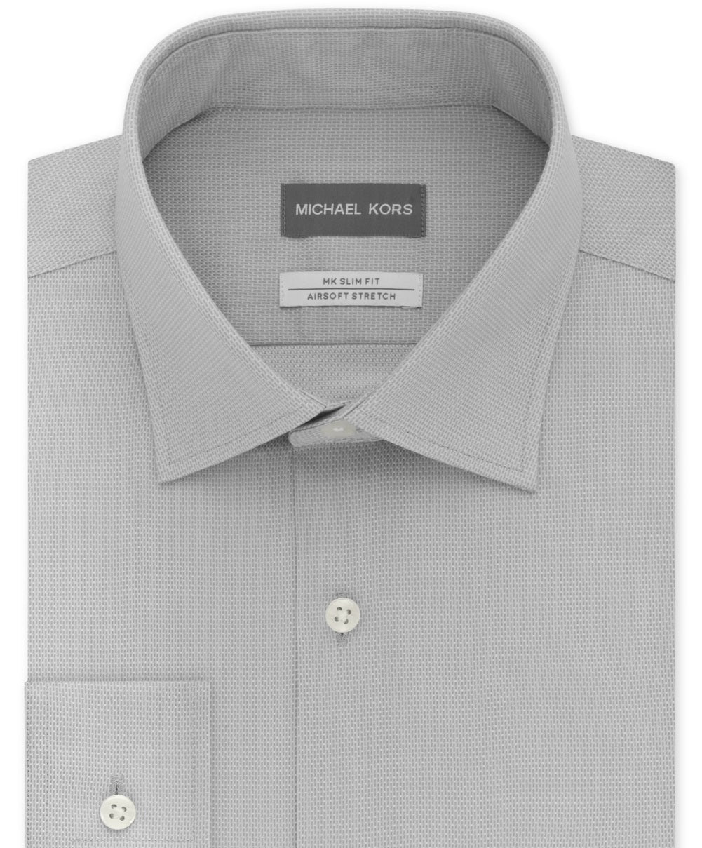 Camisa social masculina Michael Kors Slim Fit Airsoft Performance sem passar a ferro, cinza, tamanho 17 x 34 x 35