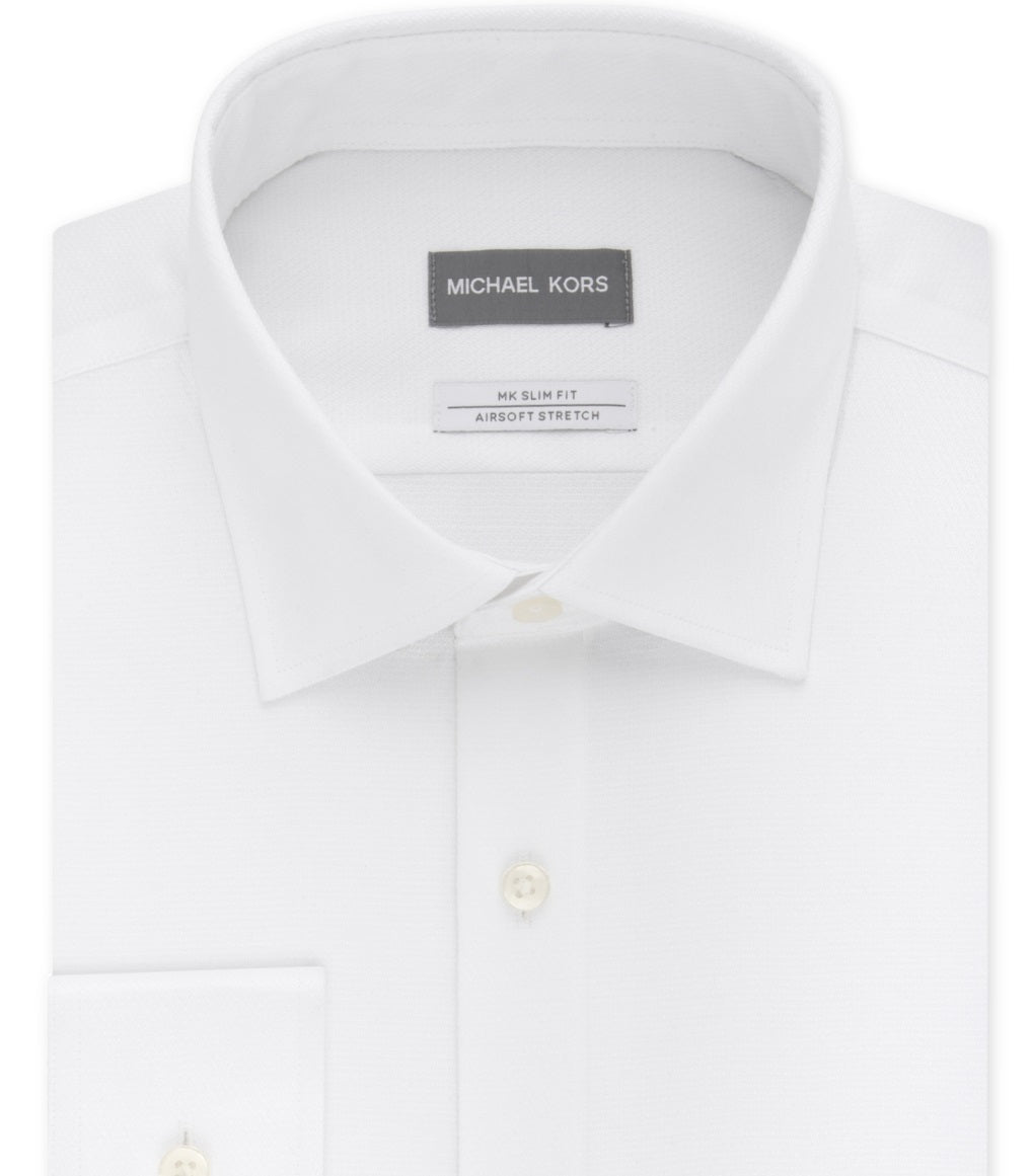 Camisa social masculina Michael Kors Slim Fit Airsoft Performance sem passar a ferro, branca, tamanho 16,5 x 34 x 35