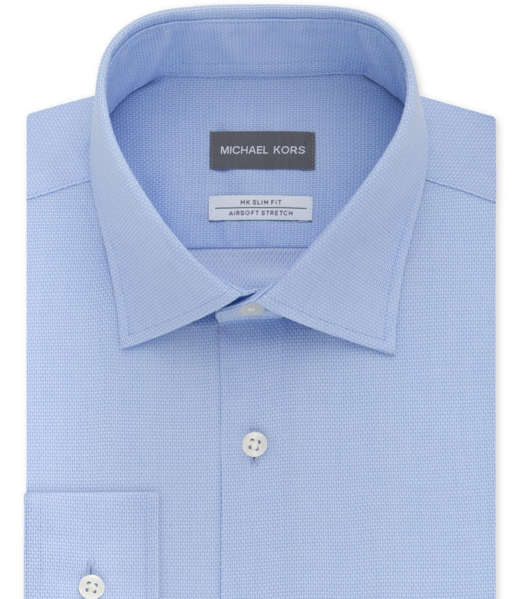 Camisa social masculina Michael Kors Slim Fit Airsoft Performance sem passar a ferro, azul, tamanho 17 x 34 x 35