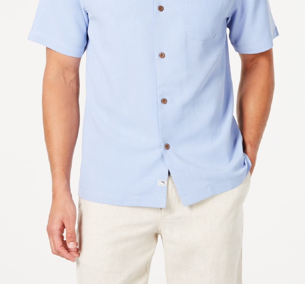 Camisa de seda Tommy Bahama Weekend Tropics masculina, azul, tamanho grande