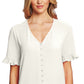 Blusa feminina CeCe com mangas franzidas, marrom, tamanho grande