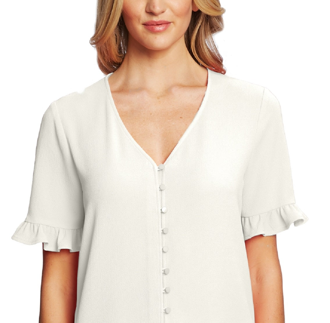 Blusa feminina CeCe com mangas franzidas, marrom, tamanho grande