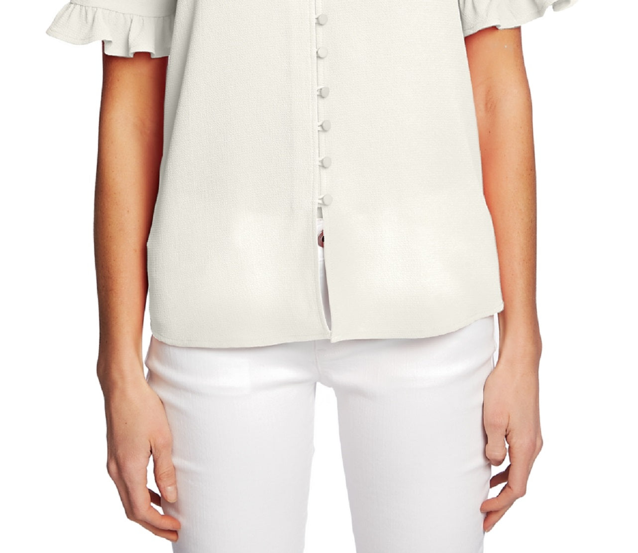Blusa feminina CeCe com mangas franzidas, marrom, tamanho grande