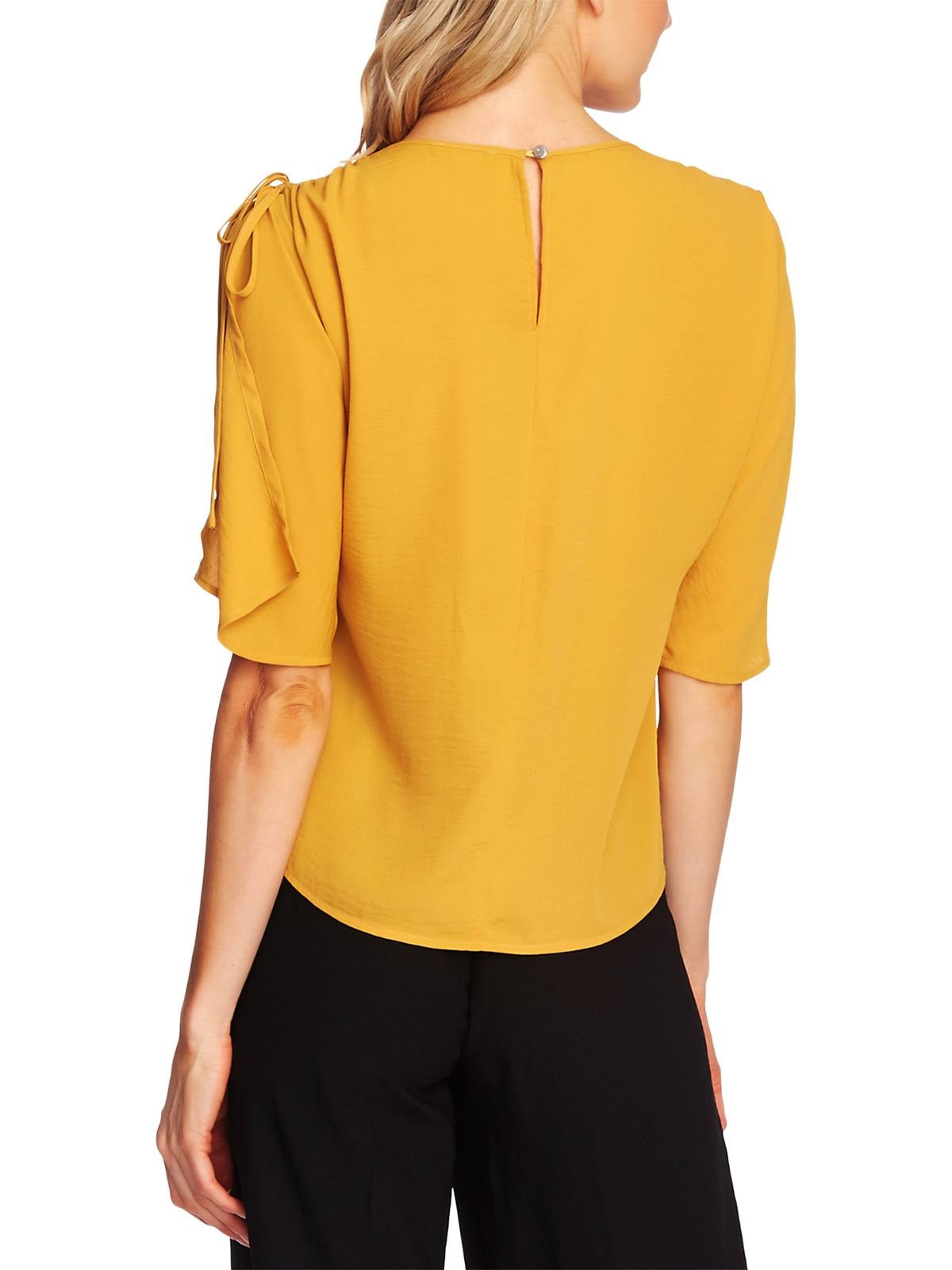 Blusa feminina Vince Camuto com franzido e amarração nos ombros, amarela, tamanho pequeno